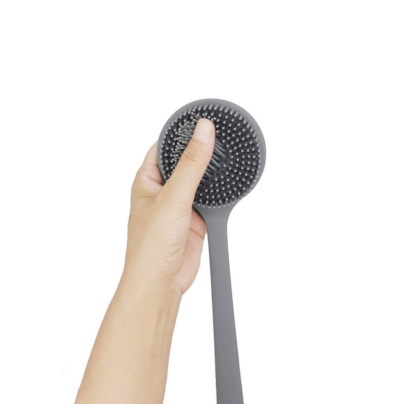 DNC Silicone Back Scrubber for Shower Bath Body Brush with Long Handle (Gray) - Image 4